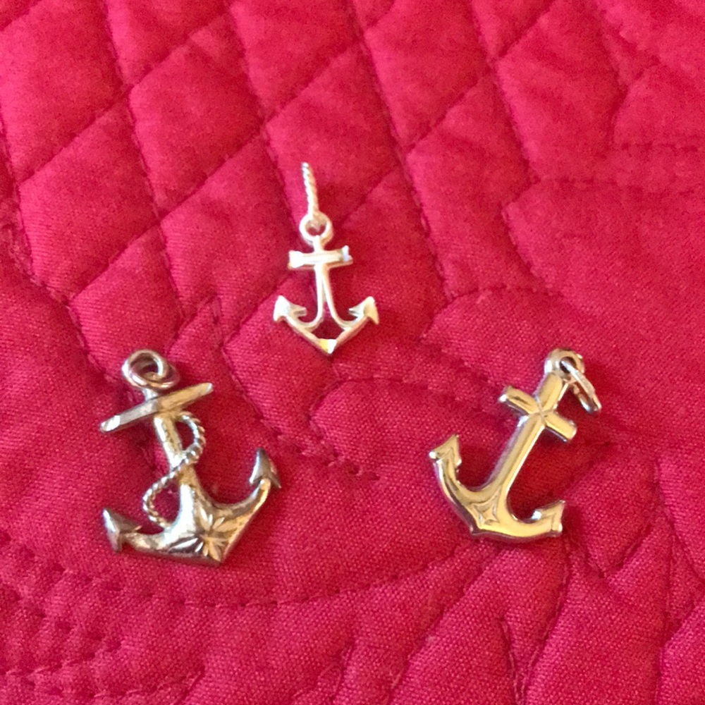 Set of 3 sterling silver anchor charms